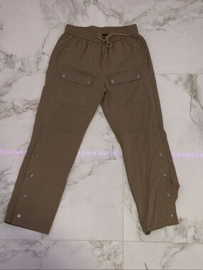 Men's Olive Cargo Pants with Snap Hem & Drawstring Waist